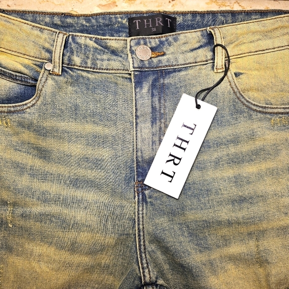 NWT THRT Varsity C-15 Mens Distressed Blue Denim Dirty Wash Stretch Jeans 38 - Picture 4 of 13